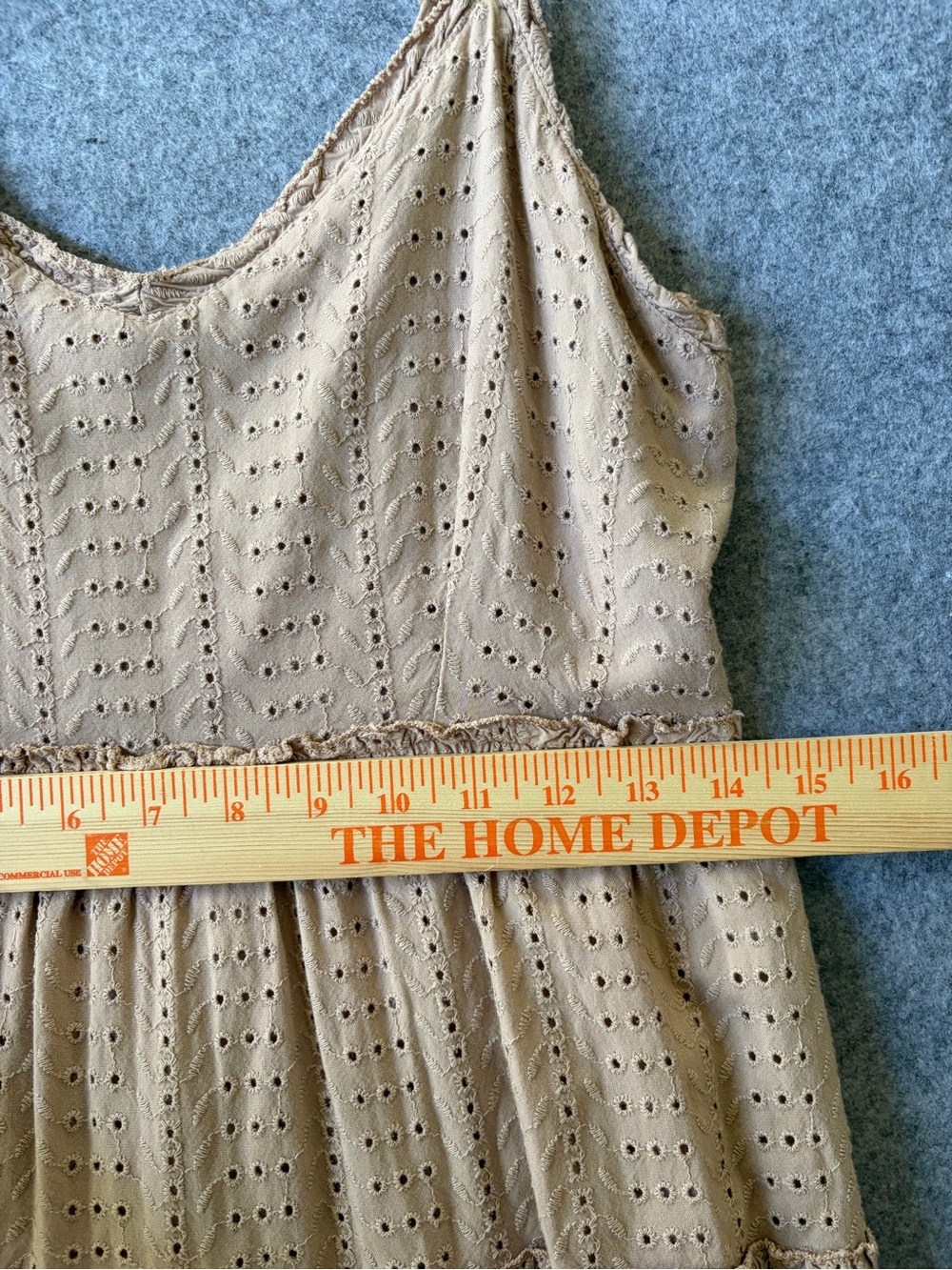 Tiered Eyelet Sundress in Pink Beige - Women Size Large - Picture 7 of 8